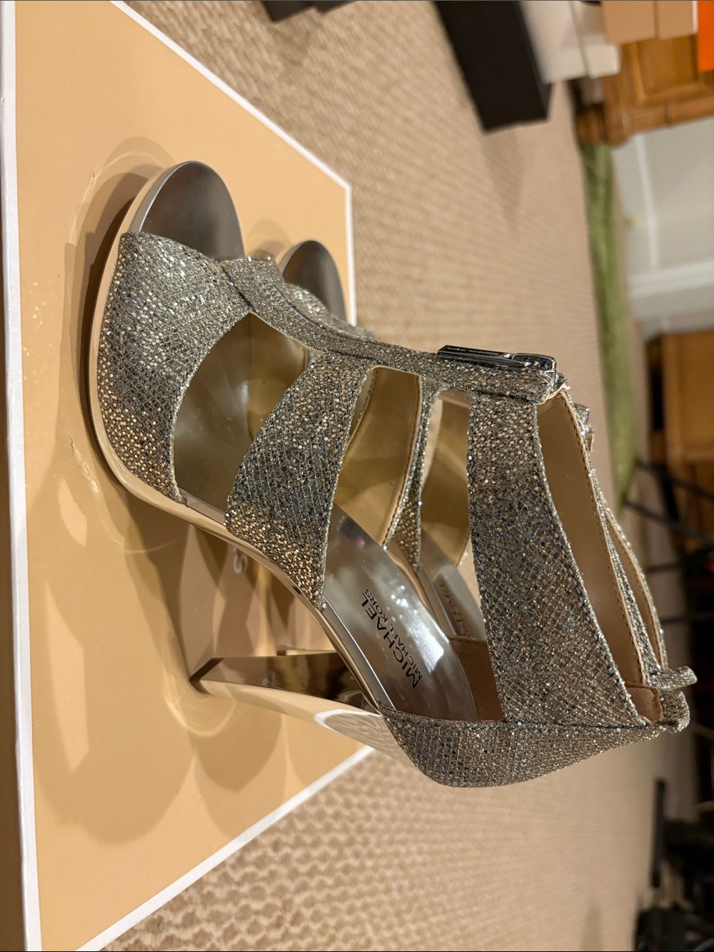 Michael Kors Silver Glitter Zip Wedge Sandals